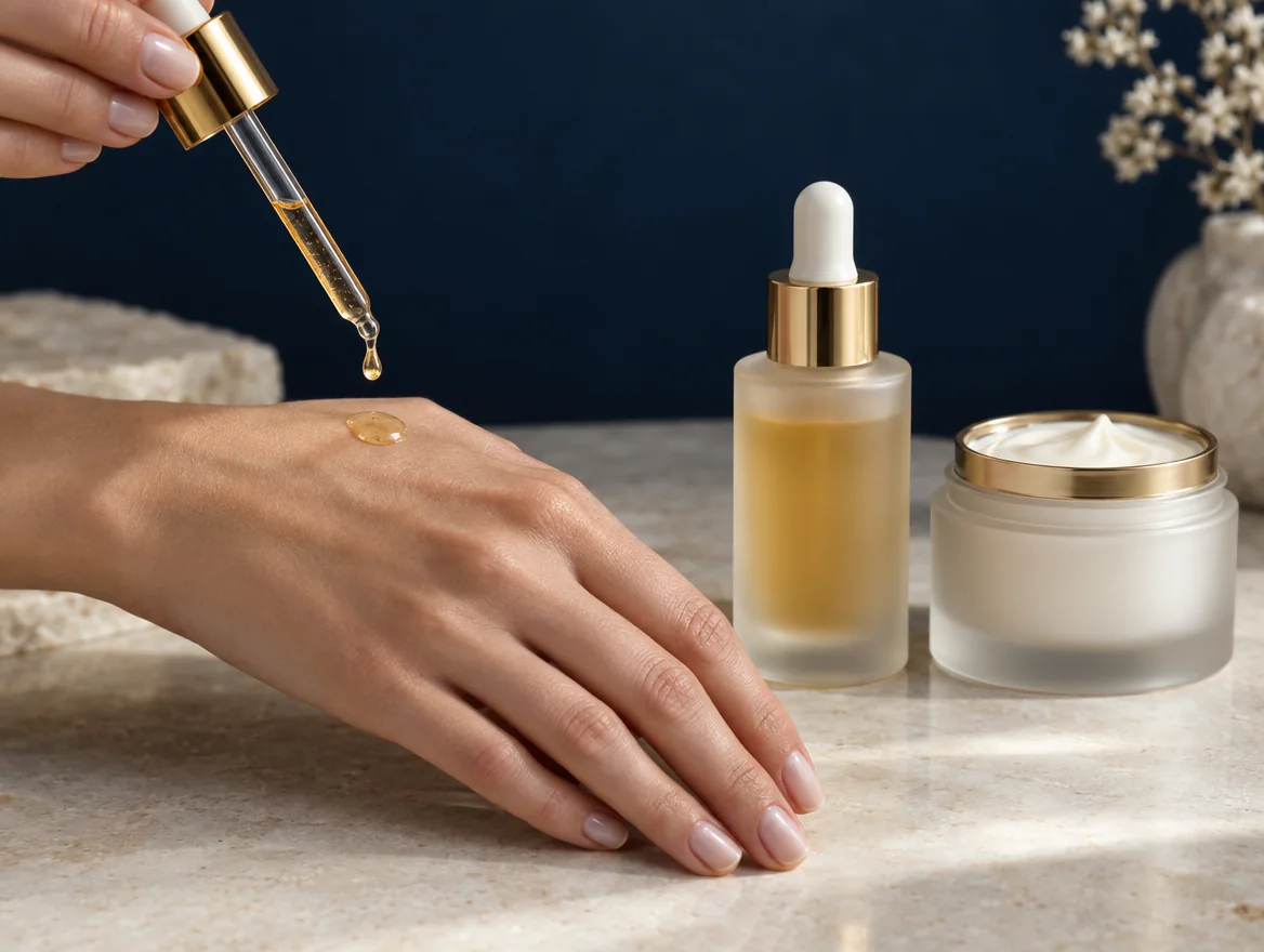 Kollagenserum mit Pipette auf der Haut